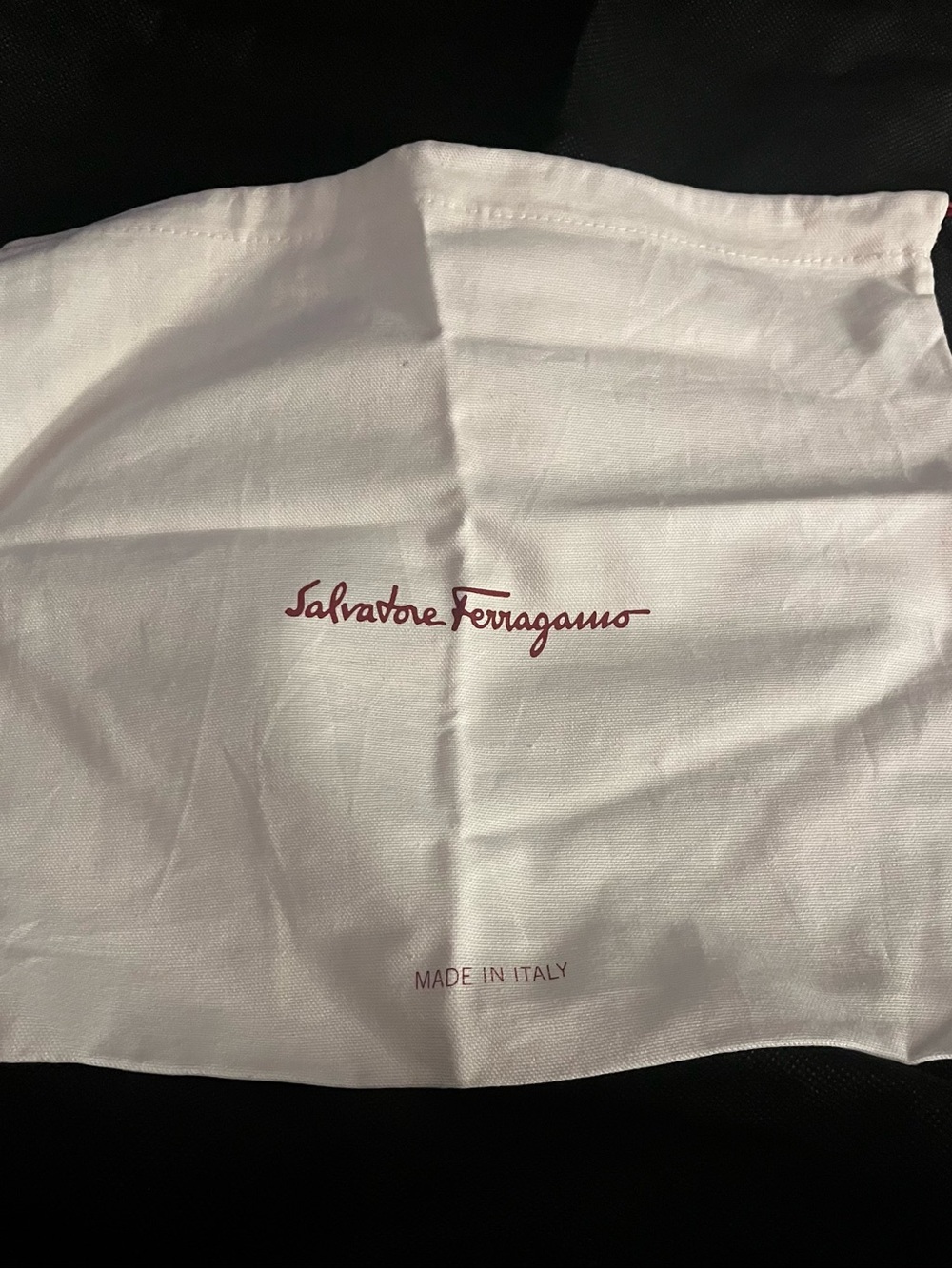 Salvatore Ferragamo White Dust Sack with Red Script Logo